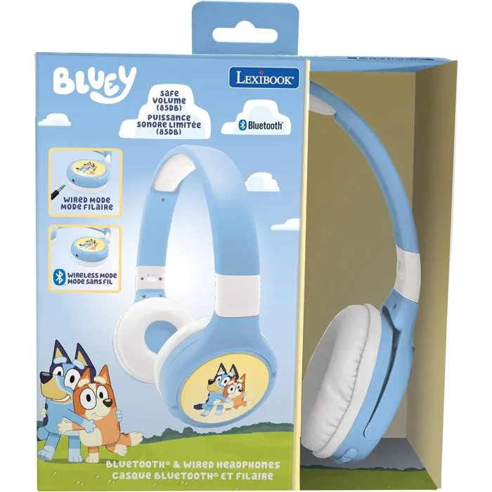 Lexibook LEX3380743113265 Auriculares Bluetooth y con Cable 2 en 1, Plegables con Limitación de Sonido, Diseño Elegante - Bluey