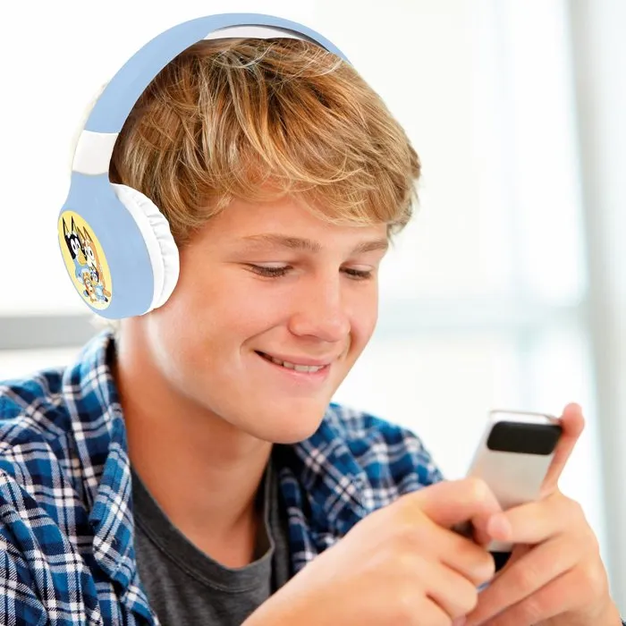 Lexibook LEX3380743113265 Auriculares Bluetooth y con Cable 2 en 1, Plegables con Limitación de Sonido, Diseño Elegante - Bluey