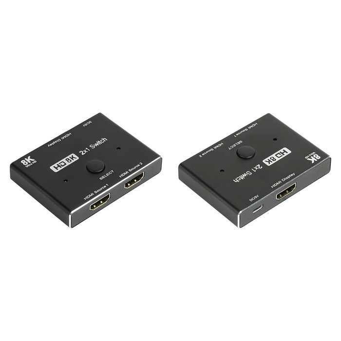 GoodConnections Switch HDMI 2.1 Direccional 2 Entradas 1 Salida 8K@60Hz 4K@120Hz HDR HDCP 2.3 - Negro