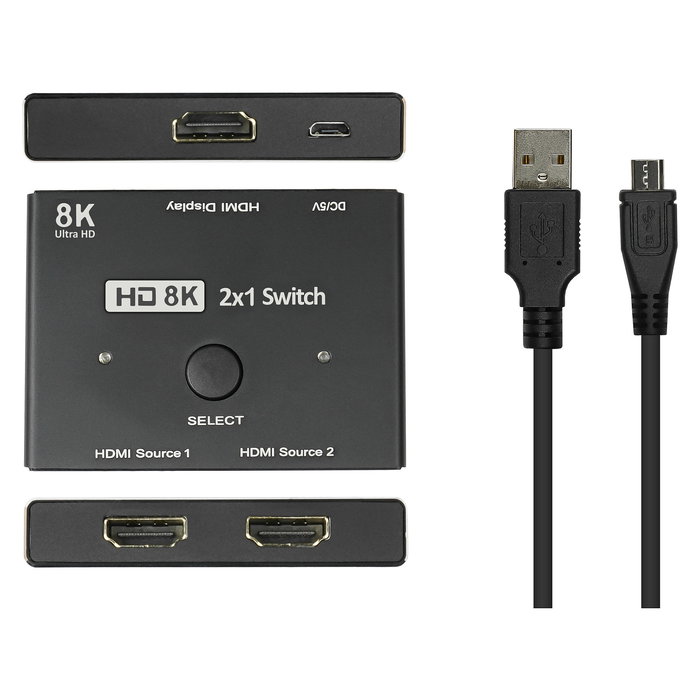 GoodConnections Switch HDMI 2.1 Direccional 2 Entradas 1 Salida 8K@60Hz 4K@120Hz HDR HDCP 2.3 - Negro