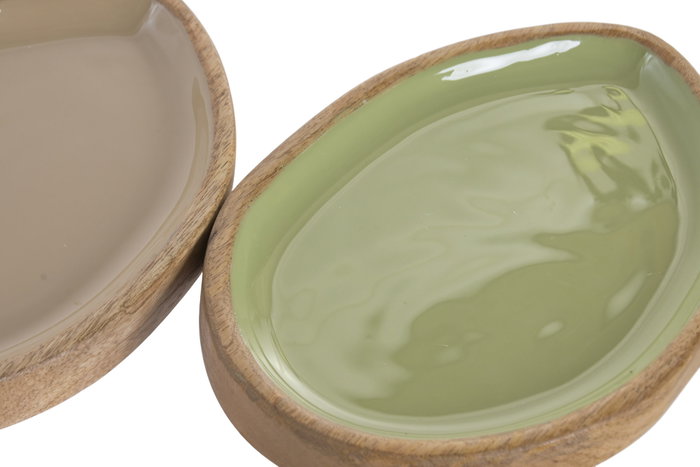 DKD Home Decor Bandeja Mango Lacada Surtido de 2 Unidades Beige y Verde DKD Home Decor Bandeja Mango Lacada Surtido de 2 Unidades Beige y Verde