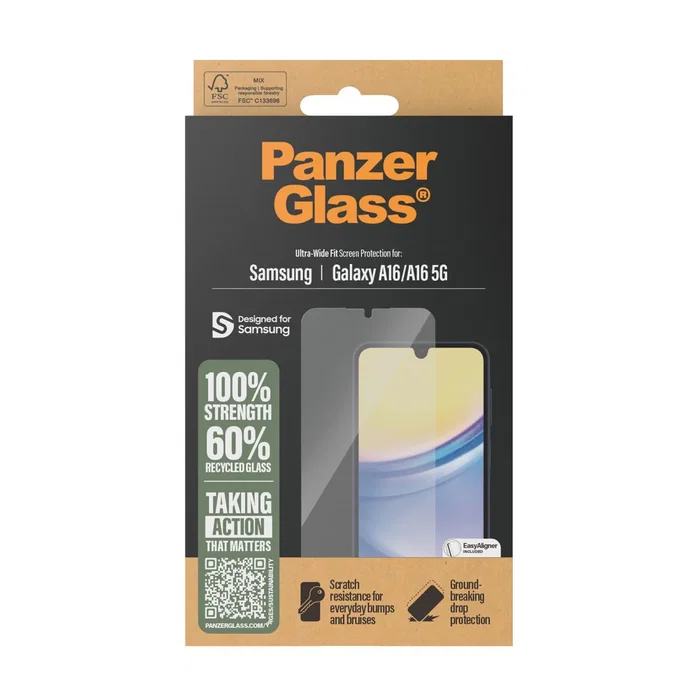 PanzerGlass Protector de Pantalla Samsung Galaxy A16 / A16 5G | Ultra-Wide Fit con EasyAligner | 6.7" | Vidrio Templado | Resistente a Golpes y Rayones | Aplicación en Seco