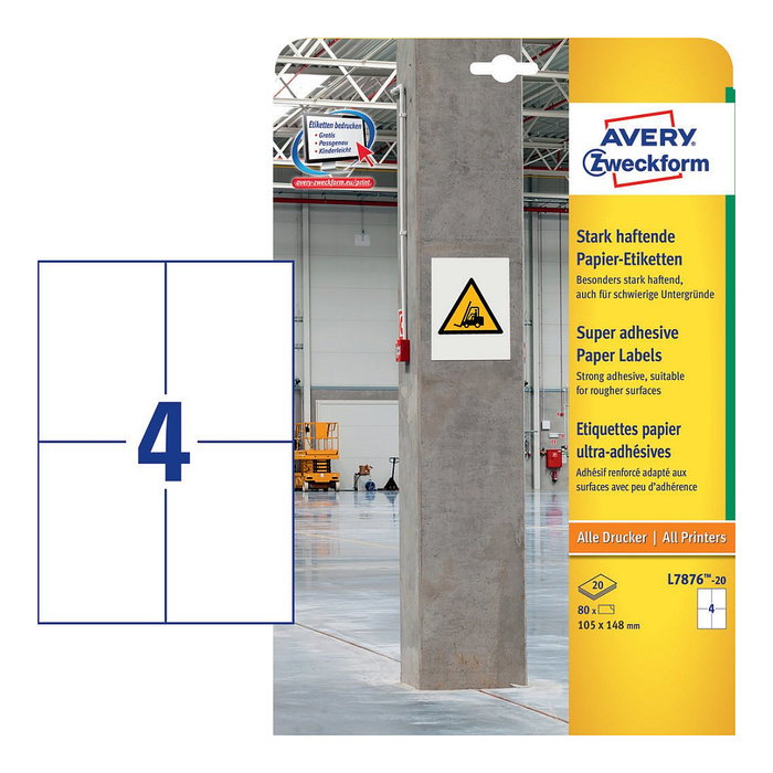 AVERY Zweckform Power-Etiketten L7876-20 blanco 105,0 x 148,0 mm