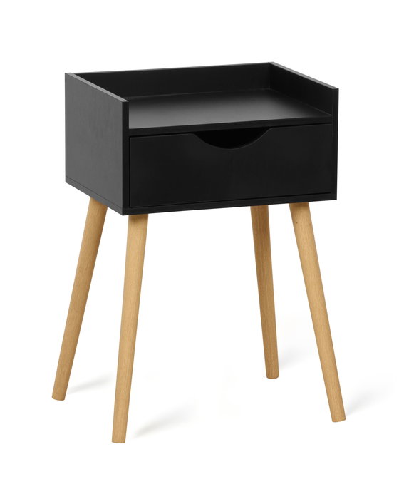 Inde Mesita de Noche Auxiliar con Cajón de Madera en Negro - 31.8 cm de Ancho (2 Unidades)