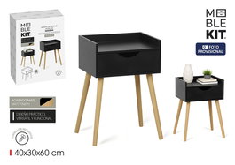 Inde Mesita de Noche Auxiliar con Cajón de Madera en Negro - 31.8 cm de Ancho (2 Unidades)