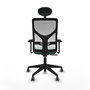 Silla de oficina Motilla con mecanismo Sincro tapizada con Tela color Verde esmeralda y malla color Blanco. Equipada con lumbar 1D, Brazos 3D, Cabecero Fijo y Ruedas 65 mm parqué