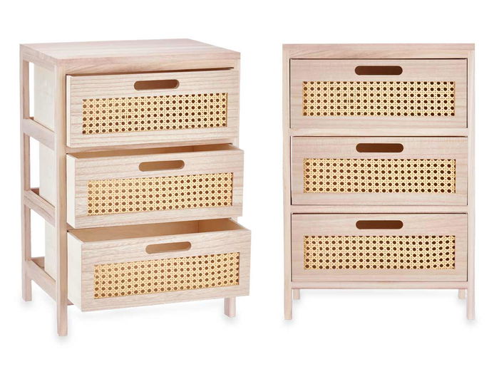 Giftdecor Cajonera Rattan 3 Cajones Ancha 40 x 58 x 29 cm