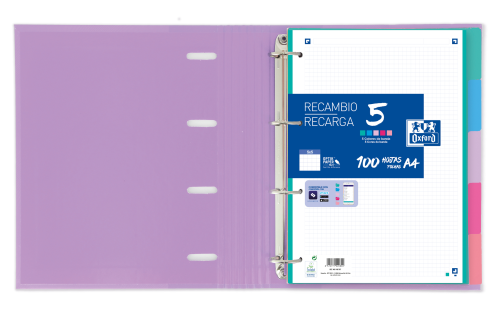OXFORD Separadores de cartulina Strongline A4, 5 posiciones, colores pastel OXFORD Separadores de cartulina Strongline A4, 5 posiciones, colores pastel
