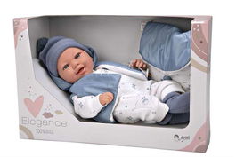 Muñecas Arias Muñeca Elegance Adi Azul con Mochila, Muñeco de Peso de 45 cm para Niñas desde 3 Años