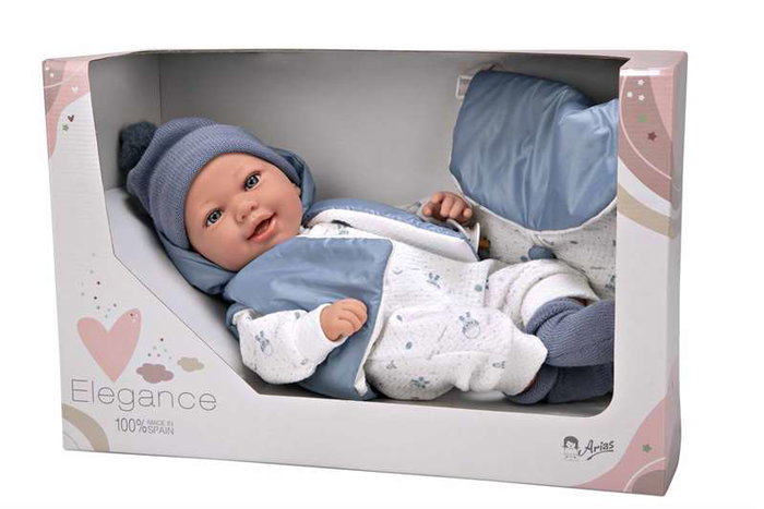 Muñecas Arias Muñeca Elegance Adi Azul con Mochila, Muñeco de Peso de 45 cm para Niñas desde 3 Años Muñecas Arias Muñeca Elegance Adi Azul con Mochila, Muñeco de Peso de 45 cm para Niñas desde 3 Años