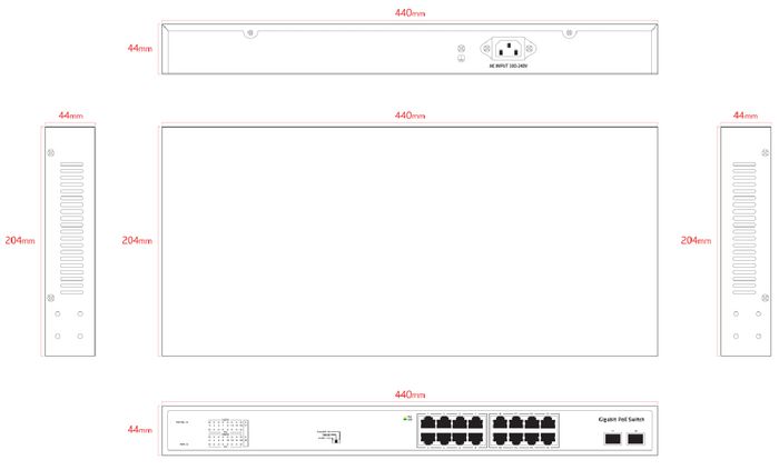 Ernitec Switch PoE Inteligente No Gestionado Electra-U16-1GB-285W, 16 Puertos PoE Gigabit, 2 Puertos SFP Gigabit, PoE 285W