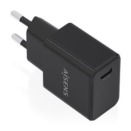AISENS - CARGADOR GaN USB-C PD3.0 1xUSB-C 20W, NEGRO