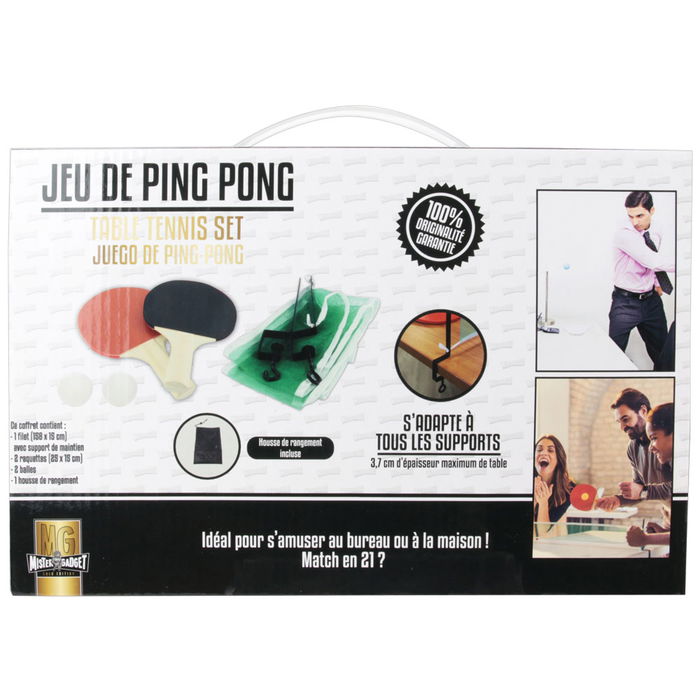 Mister Gadget Juego de Mesa Ping-Pong con Red, 2 Palas y 2 Pelotas para Divertirse en Cualquier Lugar