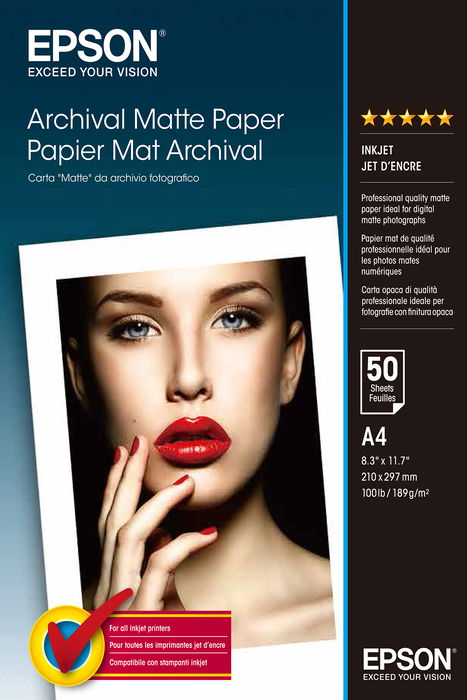 Epson Papel Mate Larga Duracion (Archival Matte Paper) A4, 50 Hojas, 192g. Epson Papel Mate Larga Duracion (Archival Matte Paper) A4, 50 Hojas, 192g.