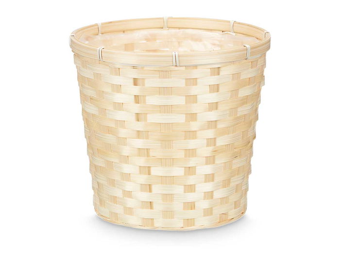Ibergarden Cubre Macetas Redondo Bambú Trenzado Plástico PVC Natural 25 x 25 x 24 cm (Set de 24)