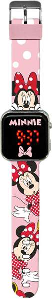 Kids Euroswan - Reloj Digital LED Minnie con Luz y Funciones para Niños, Multilingüe, 3.5 cm, Edad 3+ Años, Incluye Pilas