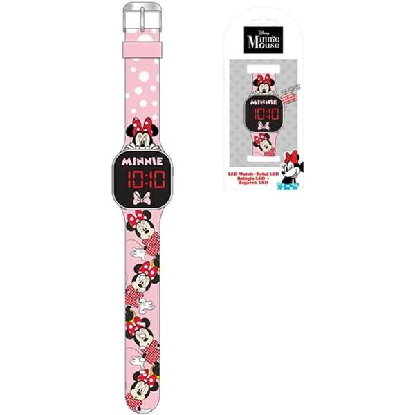 Kids Euroswan - Reloj Digital LED Minnie con Luz y Funciones para Niños, Multilingüe, 3.5 cm, Edad 3+ Años, Incluye Pilas