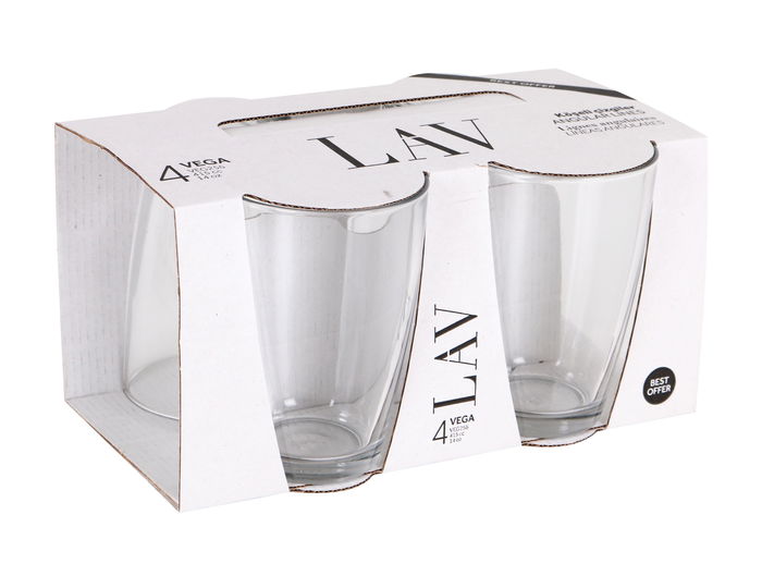 LAV Set 4 Vasos Vega "B" 415 cc Medidas 9x9x12 cm (12 Cajas)