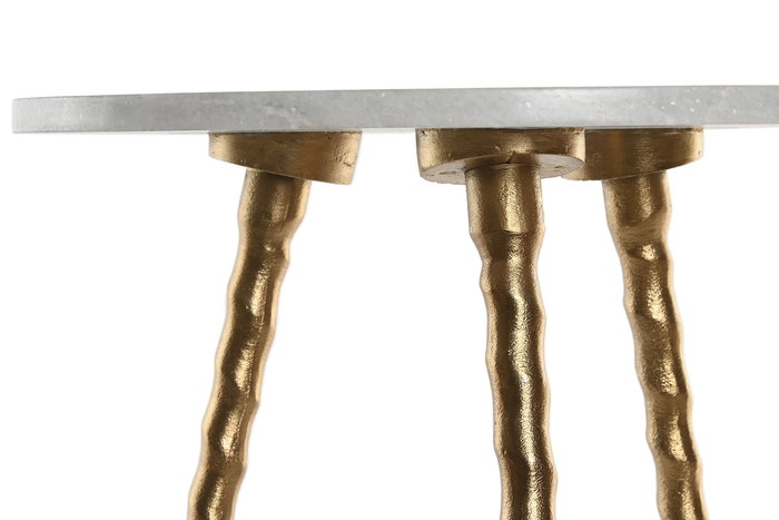 DKD Home Decor Mesita Auxiliar Moderna Blanco Dorado Marmol Aluminio 36 x 48.5 x 36 cm