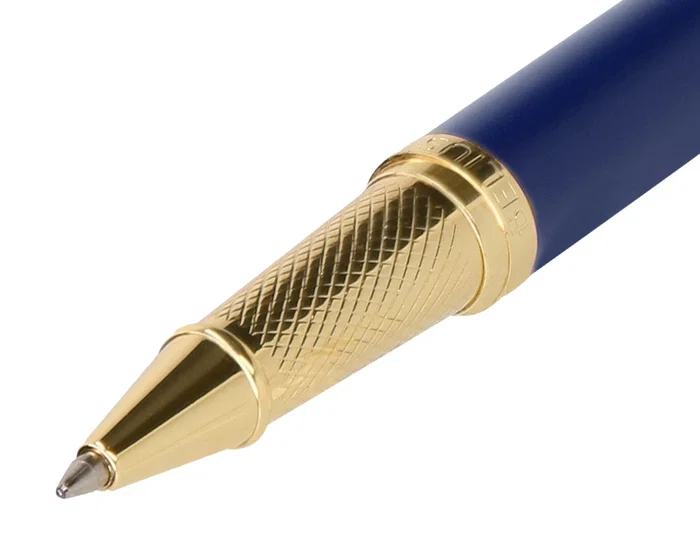 Belius Bolígrafo Soiree Aluminio Azul Marino y Dorado, Tinta Azul, Punta 0.8mm, Caja Diseño Art Deco
