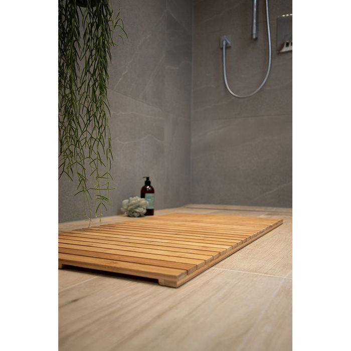 Wenko 24610100 Tarima de Bambú para Interior/Exterior 50 x 50 cm Antideslizante para Ducha, Baño y Piscina