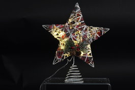 DKD Home Decor Estrella Navidad Natural Blanco LED Ratán 5 x 30 x 25 cm (6 Unidades)