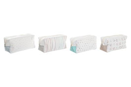 DKD Home Decor Surtido de 4 Neceseres de Algodón y Poliéster 30x10x15 cm, Multicolor/Blanco