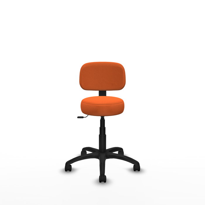 Silla de oficina Llanos con mecanismo Contacto lama tapizada con Tela color Naranja. Equipada con Base poliamida negra, Sin brazos y Ruedas de nailon 50 mm
