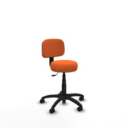Silla de oficina Llanos con mecanismo Contacto lama tapizada con Tela color Naranja. Equipada con Base poliamida negra, Sin brazos y Ruedas de nailon 50 mm