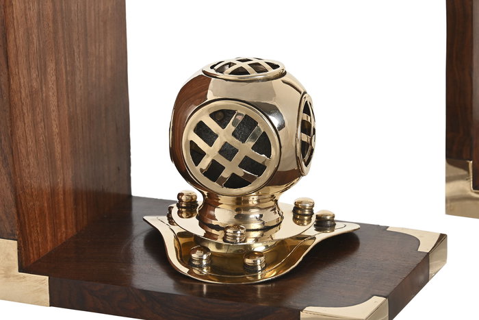 DKD Home Decor Sujetalibros Vintage Dorado Marron Oscuro Laton Sheesham Set de 2 10 x 16 x 30 cm