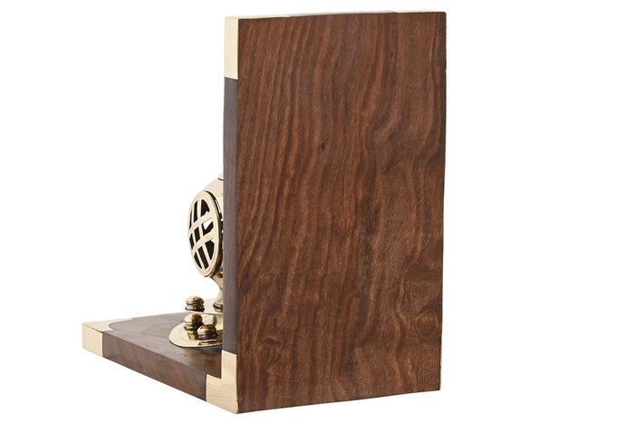 DKD Home Decor Sujetalibros Vintage Dorado Marron Oscuro Laton Sheesham Set de 2 10 x 16 x 30 cm