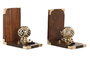 DKD Home Decor Sujetalibros Vintage Dorado Marron Oscuro Laton Sheesham Set de 2 10 x 16 x 30 cm