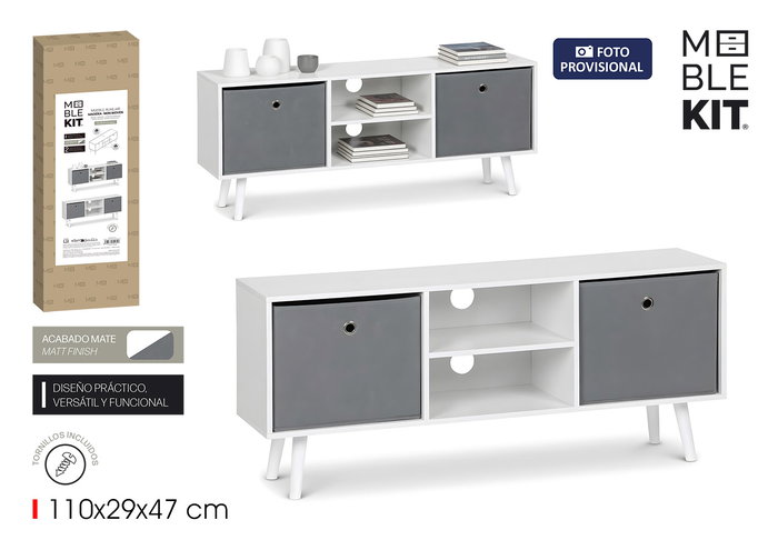 Inde Mueble Auxiliar con 2 Cajones NW Moblekit, 110 x 29 x 47 cm, Espesor 12 mm, Peso 12.46 kg Inde Mueble Auxiliar con 2 Cajones NW Moblekit, 110 x 29 x 47 cm, Espesor 12 mm, Peso 12.46 kg