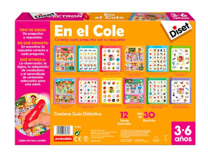 Diset Lectron en el cole Juego didactico para niños de asociar preguntas y respuestas, aprendizaje de vocabulario, logica y conceptos