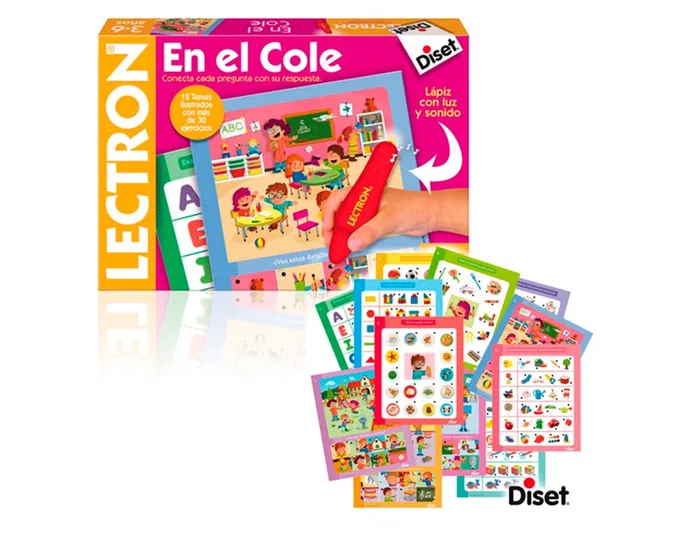 Diset Lectron en el cole Juego didactico para niños de asociar preguntas y respuestas, aprendizaje de vocabulario, logica y conceptos