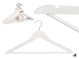 KIPIT Set de 8 Perchas Blancas, de Madera y Metal para Ropa, Dimensiones 43.5 x 23 x 10 cm (Set de 8)