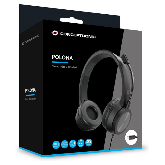 Conceptronic POLONA05BC Auriculares Estéreo USB-C Negro Conceptronic POLONA05BC Auriculares Estéreo USB-C Negro
