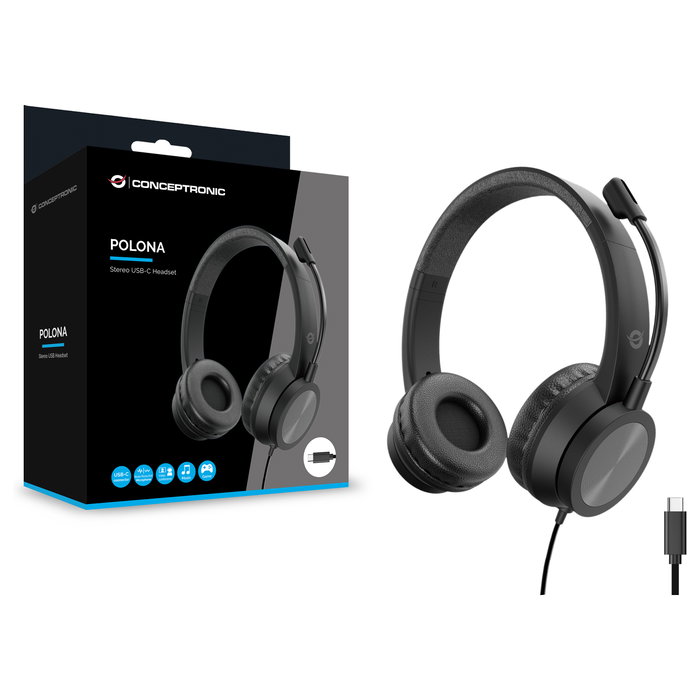 Conceptronic POLONA05BC Auriculares Estéreo USB-C Negro Conceptronic POLONA05BC Auriculares Estéreo USB-C Negro