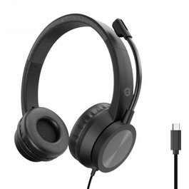 Conceptronic POLONA05BC Auriculares con Cable USB-C, Diadema Ajustable, Micrófono con Reducción de Ruido, Negro