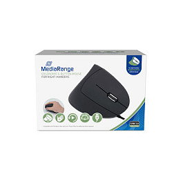 MEDIARANGE MROS230 Ratón Óptico Vertical para Mano Derecha, USB, 6 Botones, 2400 DPI, 4 Modos DPI, Plug & Play, Negro