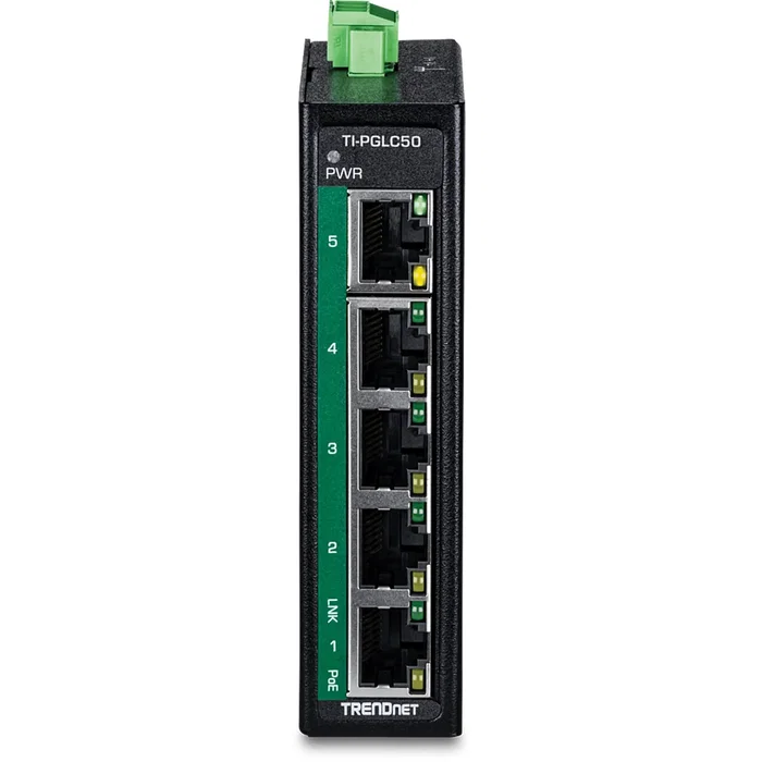 Trendnet TI-PGLC50 Switch de Red No Administrado 5 Puertos Gigabit PoE+ con Alimentación 90W, Montaje Pared/DIN, Color Negro