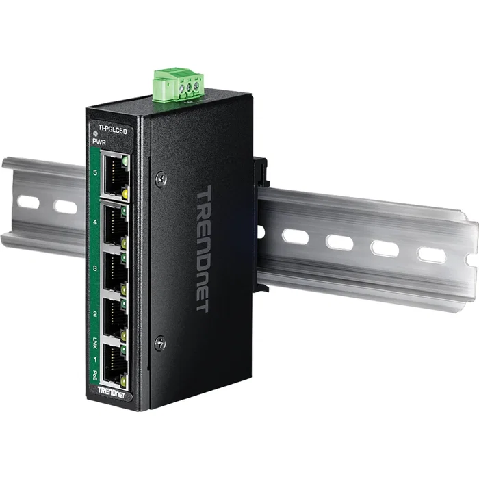 Trendnet TI-PGLC50 Switch de Red No Administrado 5 Puertos Gigabit PoE+ con Alimentación 90W, Montaje Pared/DIN, Color Negro