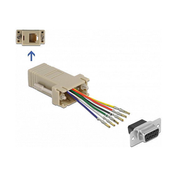 DeLOCK Kit de montaje adaptador D-Sub 9 pines hembra a RJ12 6P/6C hembra, Gris