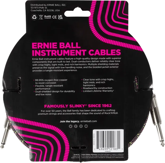 Ernieball Cable de Instrumento Trenzado Jack-Jack SS 5,5 M - Purple Python Ernieball Cable de Instrumento Trenzado Jack-Jack SS 5,5 M - Purple Python