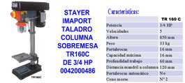 STAYER Taladro de Columna Sobremesa TR160C/D 3/4 HP