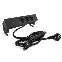 HERRAJES ALK Regleta 721.36/721.37 3TT+USB A/C Aluminio-Plástico Negro Mate / Blanco Mate