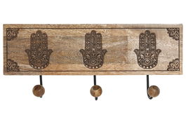 DKD Home Decor Hamsa 24 Perchero de Pared Estilo Indio Mango y Metal Natural Negro 38 x 16 x 5 cm (2 Unidades)