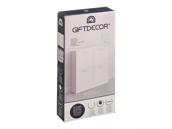 Giftdecor Zapatero de Madera 2 Pisos y 4 Puertas, Color Blanco, Dimensiones 80 x 82 x 24 cm