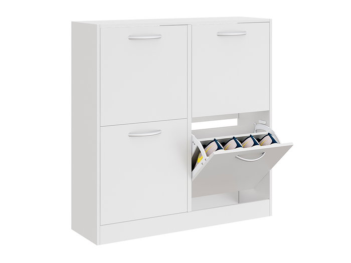 Giftdecor Zapatero de Madera 2 Pisos y 4 Puertas, Color Blanco, Dimensiones 80 x 82 x 24 cm