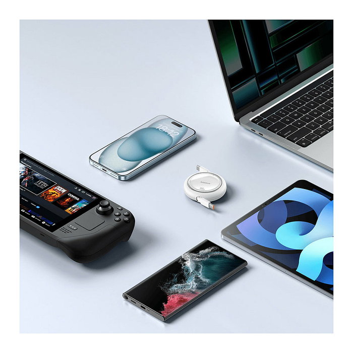 Baseus Free2Draw Cable de Carga Retráctil y Extensible USB Tipo-C a Tipo-C 100W PD, Blanco, 1 m, 480 Mbps